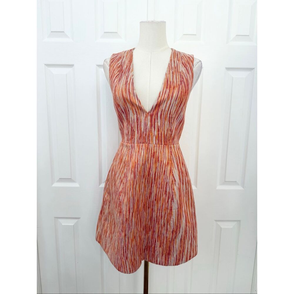 Alice + Olivia Womens V Neck Pacey Lantern Dress Orange Red Metallic Gold Size 0
